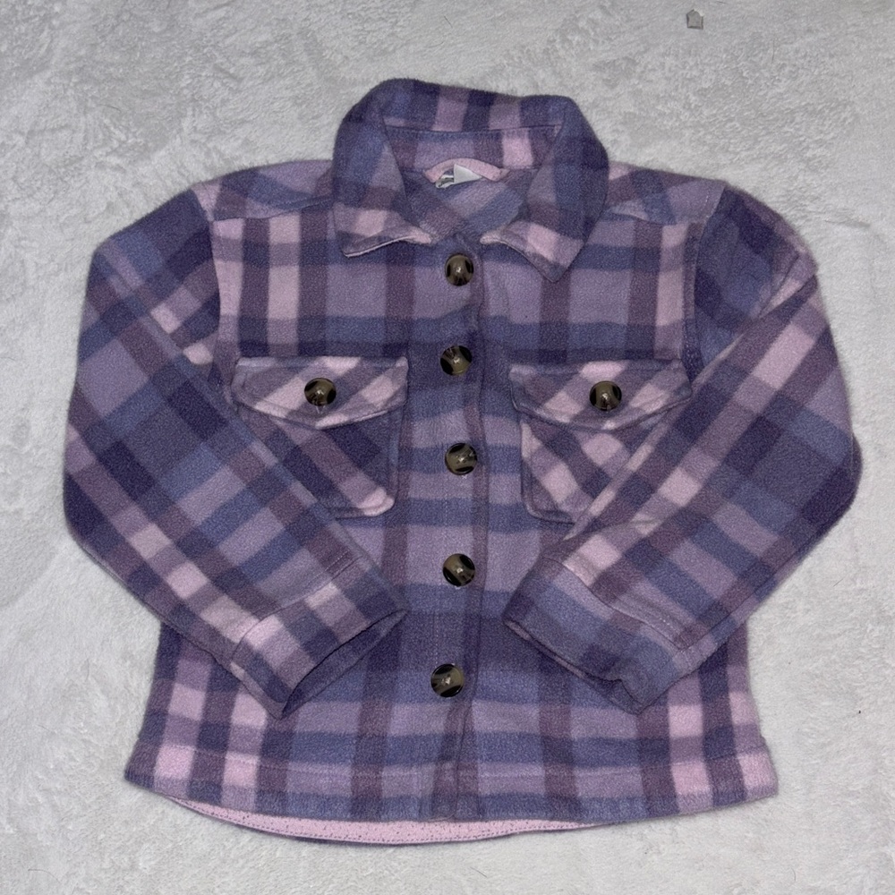 PEKKLE Purple Plaid Button-Up fleece shacket Jacket 3T
